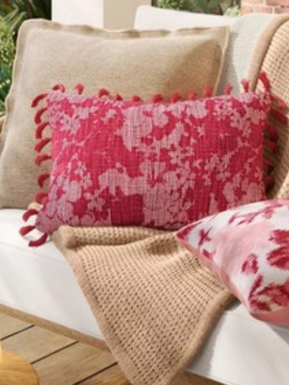 NEW Threshold Fuchsia Textured Floral Lumbar Pillow w/Fringe Trim